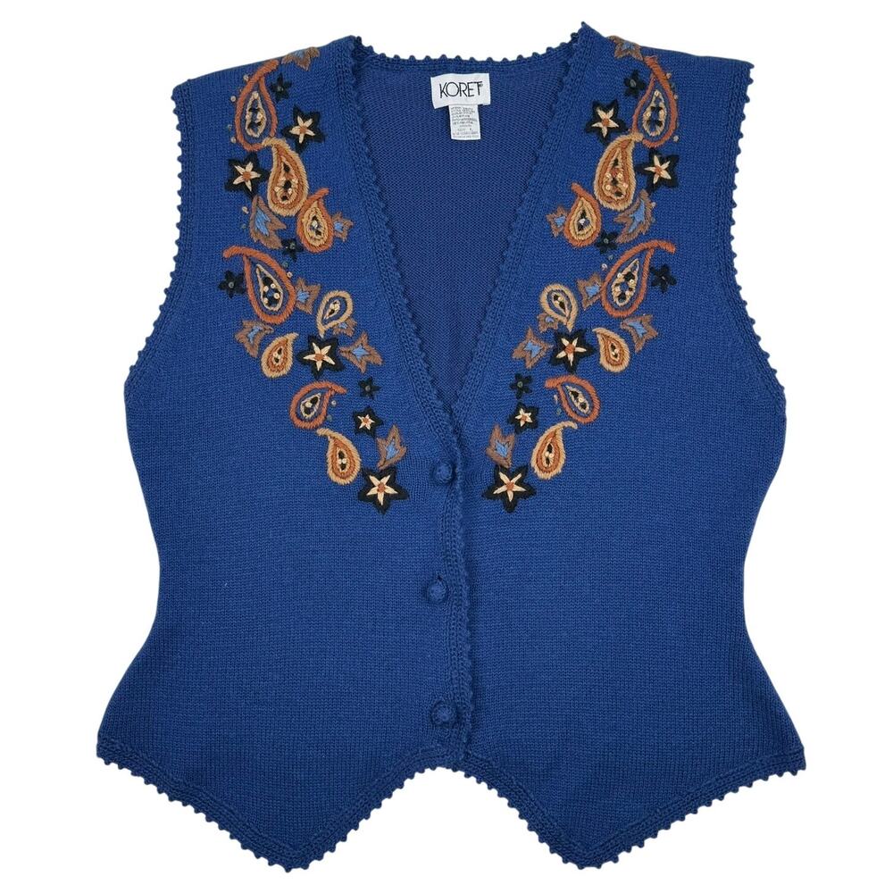 Koret Wool Blend Embroidered Sweater Vest Paisley Western Boho Cowgirl Large